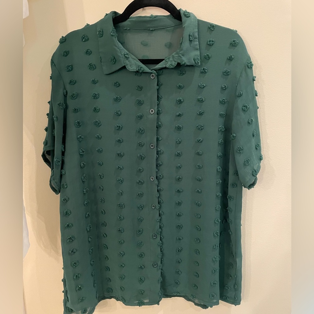 Women’s Colored Button Up Polka Dot Blouse Size XL
